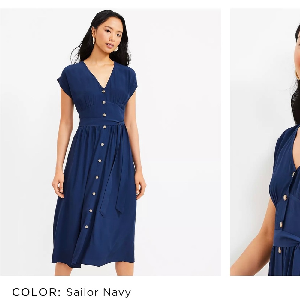 Button Tie Waist MIDI Dress